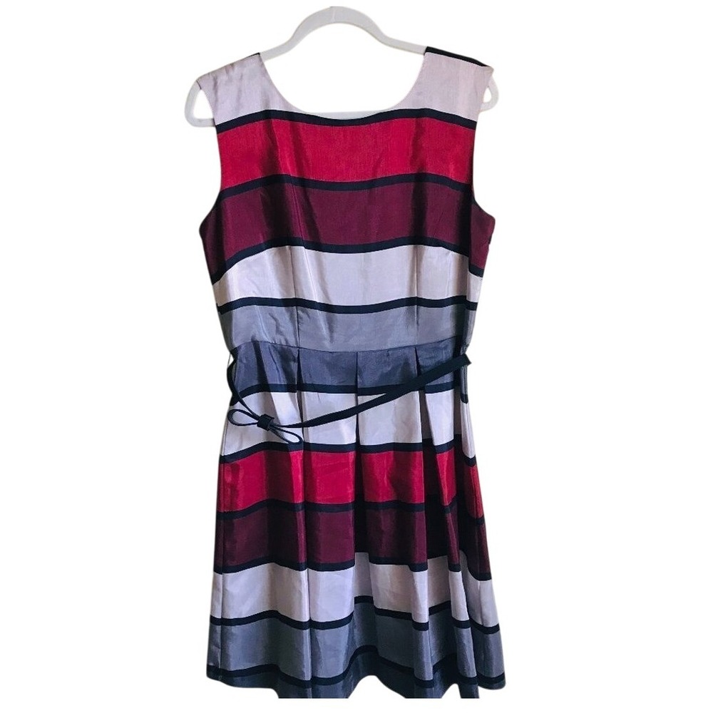 Julian Taylor New York Women Colorblock Belted‎ Stripe Fit and Flare Dress Sz12